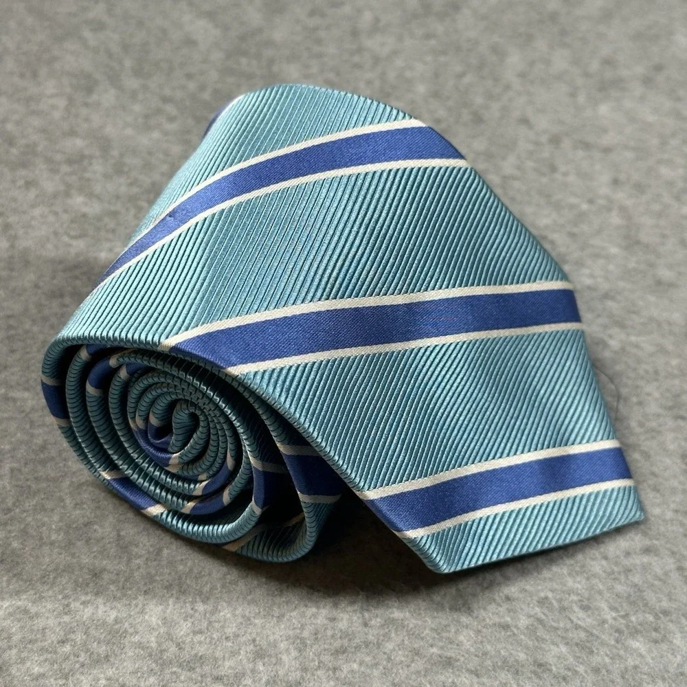 Brooks Brothers 346 Silk Tie Aqua Blue Stripe Repp Classic Mens Necktie 59x3.25